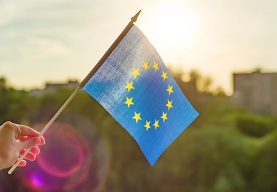 European Union flag with sunlit background